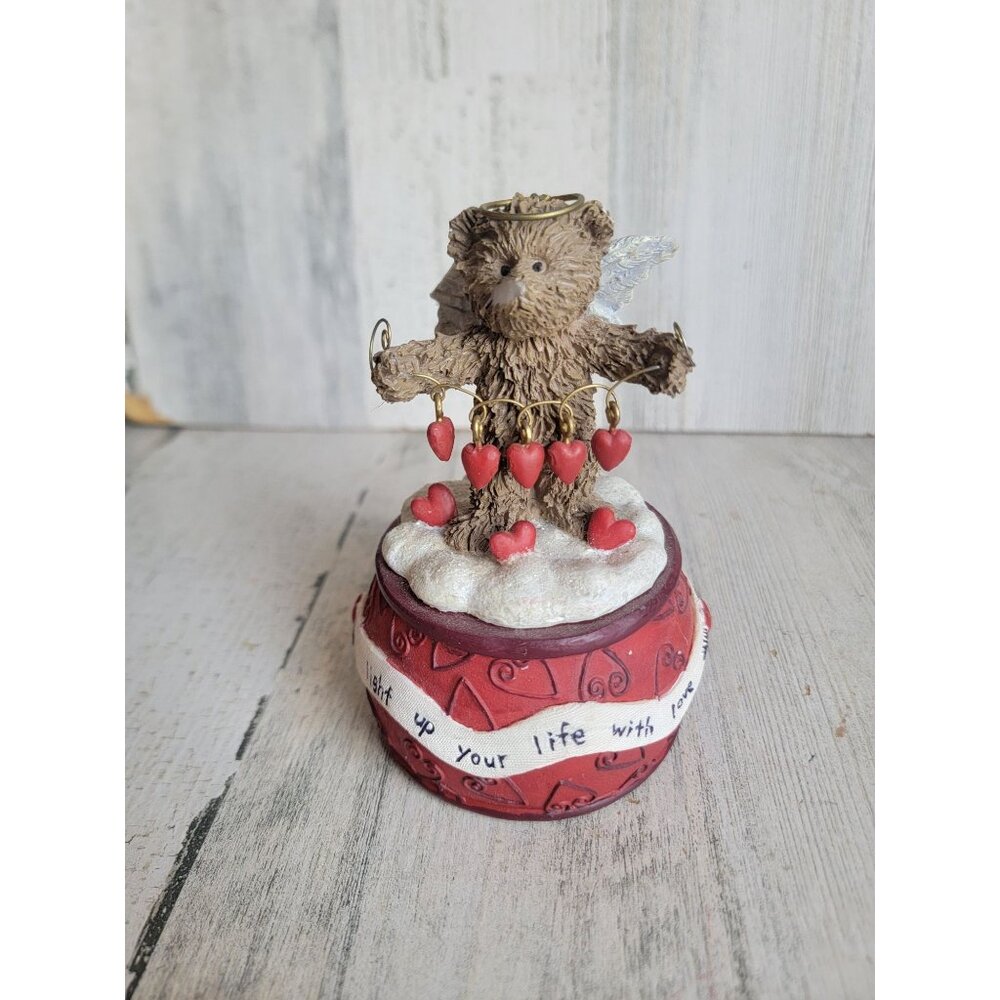 Vintage Valentine AS IS windup music‎ box bear cupid heart home decor